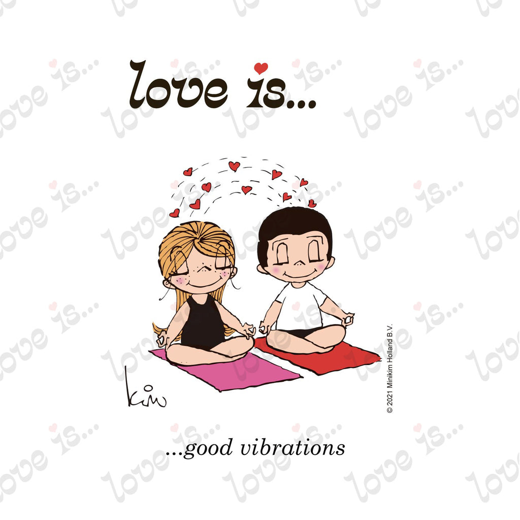 Love is... good vibrations yoga personalized poster art print by Kim Casali. 