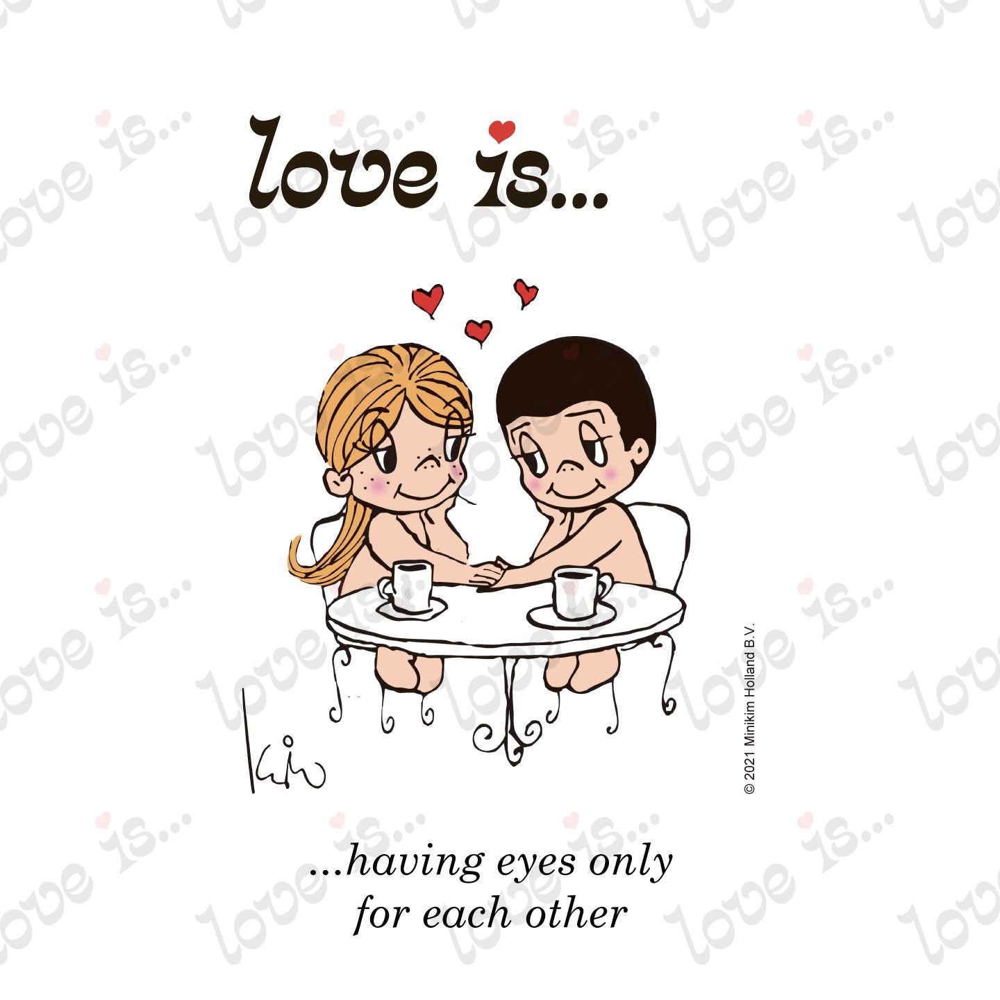 Love is... having eyes only for each other personalized poster art print by Kim Casali. 