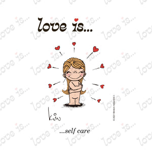 Love is... self care personalized poster art print by Kim Casali. 