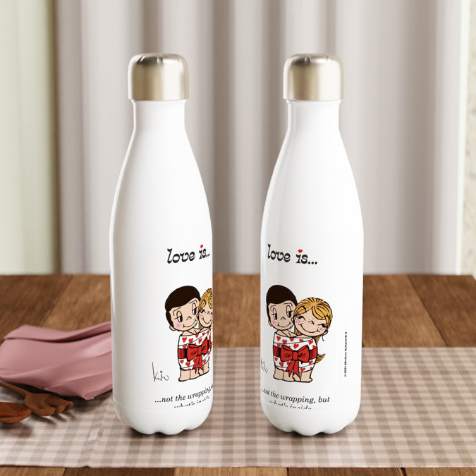LOVE IS... NOT THE WRAPPING BUT WHAT'S INSIDE REUSABLE STAINLESS STEEL WATER BOTTLE